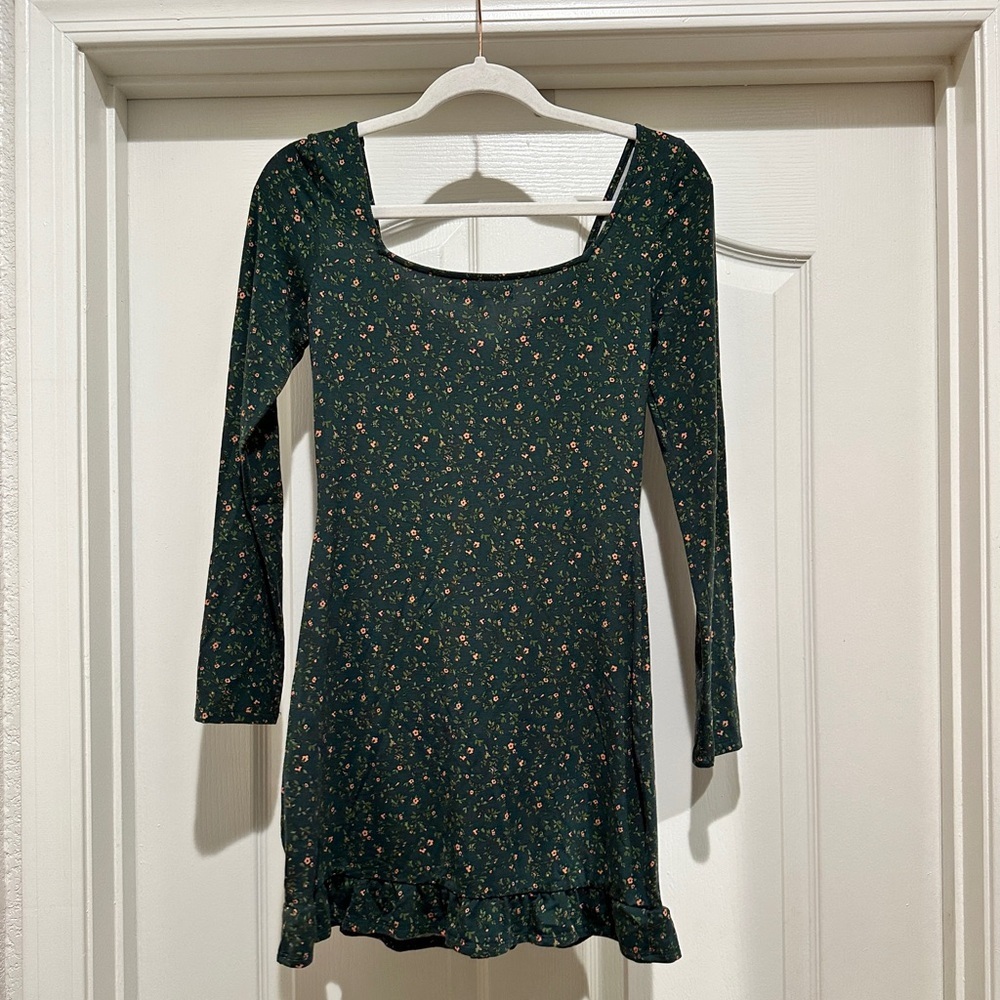 Reformation Anjeline Long sleeve stretch tencel Lyocell Knit Floral Dress Green - Picture 6 of 7